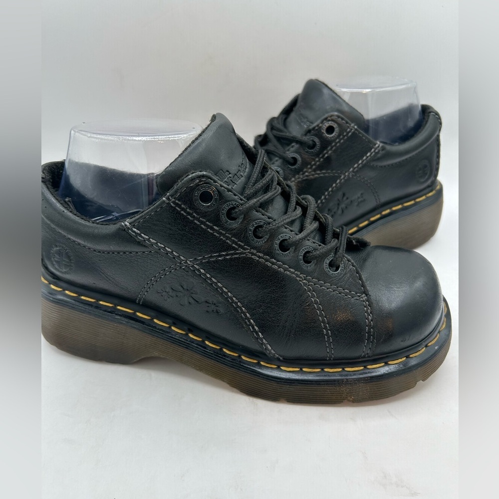 RARE DAISY Flower Dr. Martens Chunky Black Leather 12283 Oxford Boot WMS Sz 7 - Picture 5 of 15